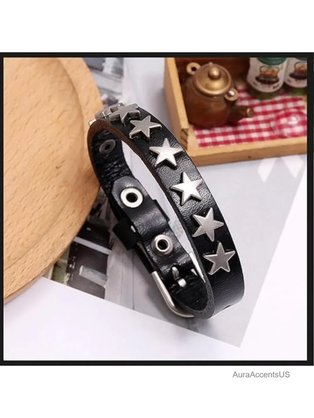 Gothic Pentagram Studded Leather Cuff Bracelet Punk Star